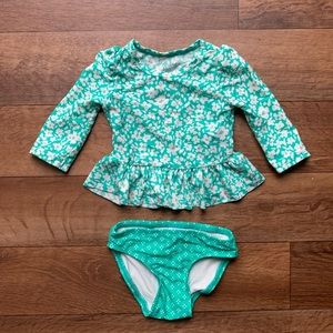 Baby Cat & Jack Teal Floral Two Piece Matching Swim Set for Baby Girls